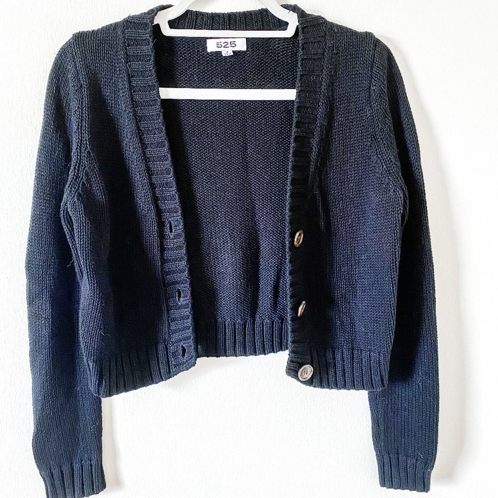 525 WOMEN'S CROPPED V-NECK CARDIGAN - BLACK